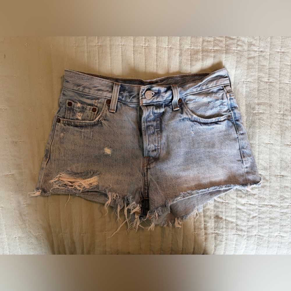 Levi's Light Wash Distressed Denim Cutoff Shorts